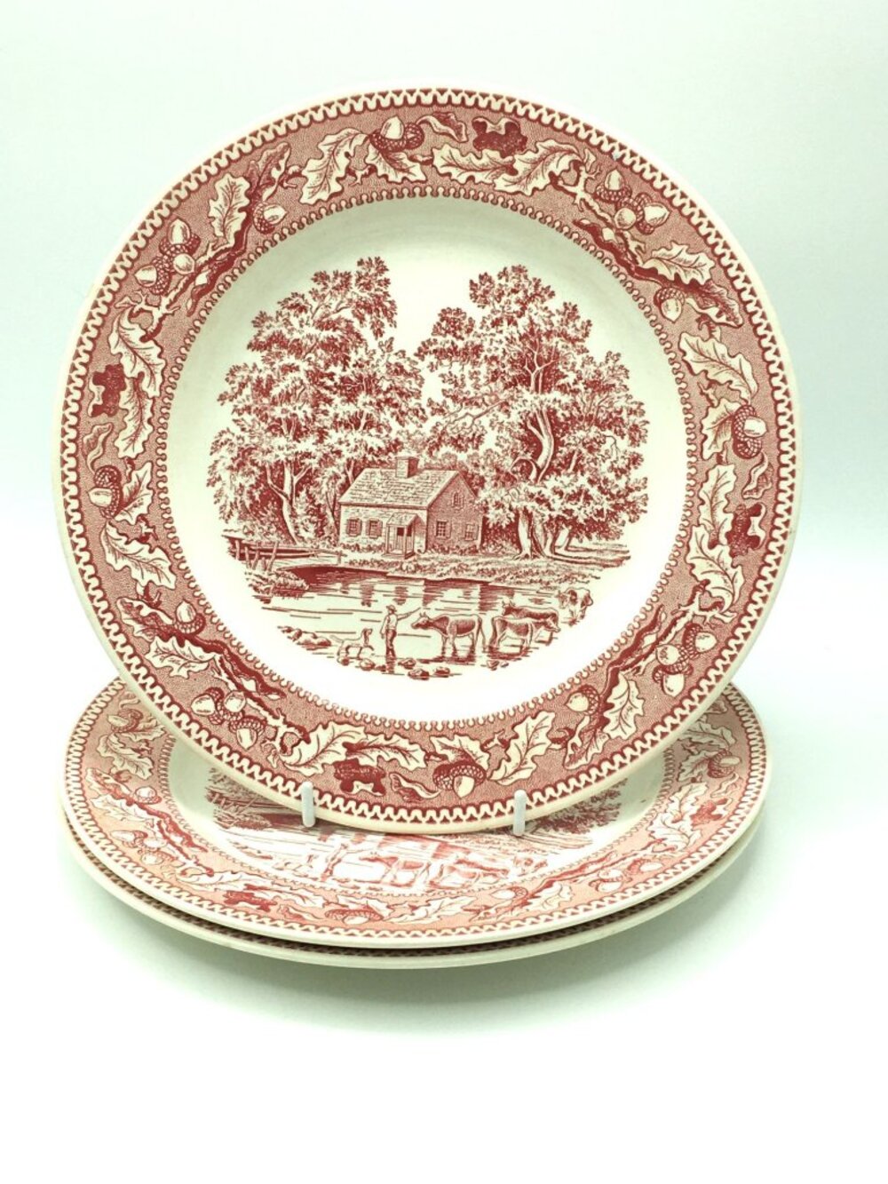 Vintage Pink Red Royal China Memory Lane Ironstone 10” Dinner Plates Set of 3